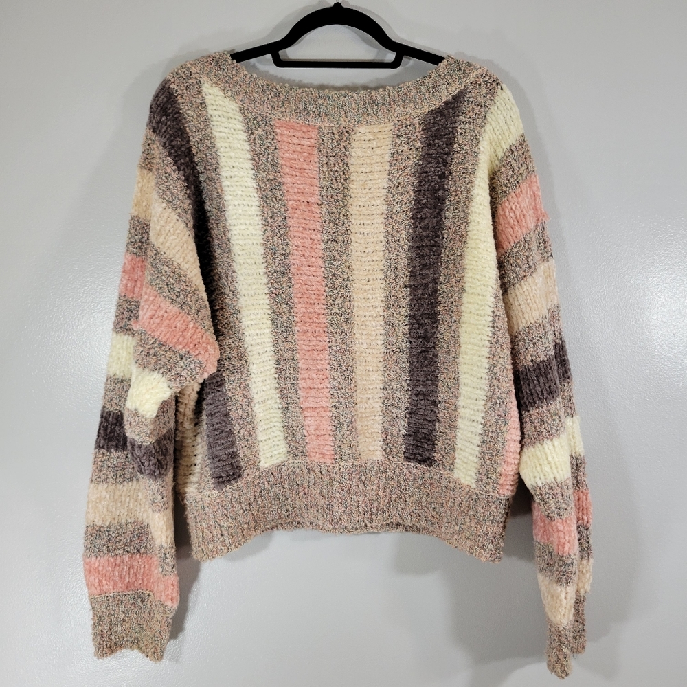 VINTAGE chenille colorblock striped soft long dolman sleeve popover sweater
